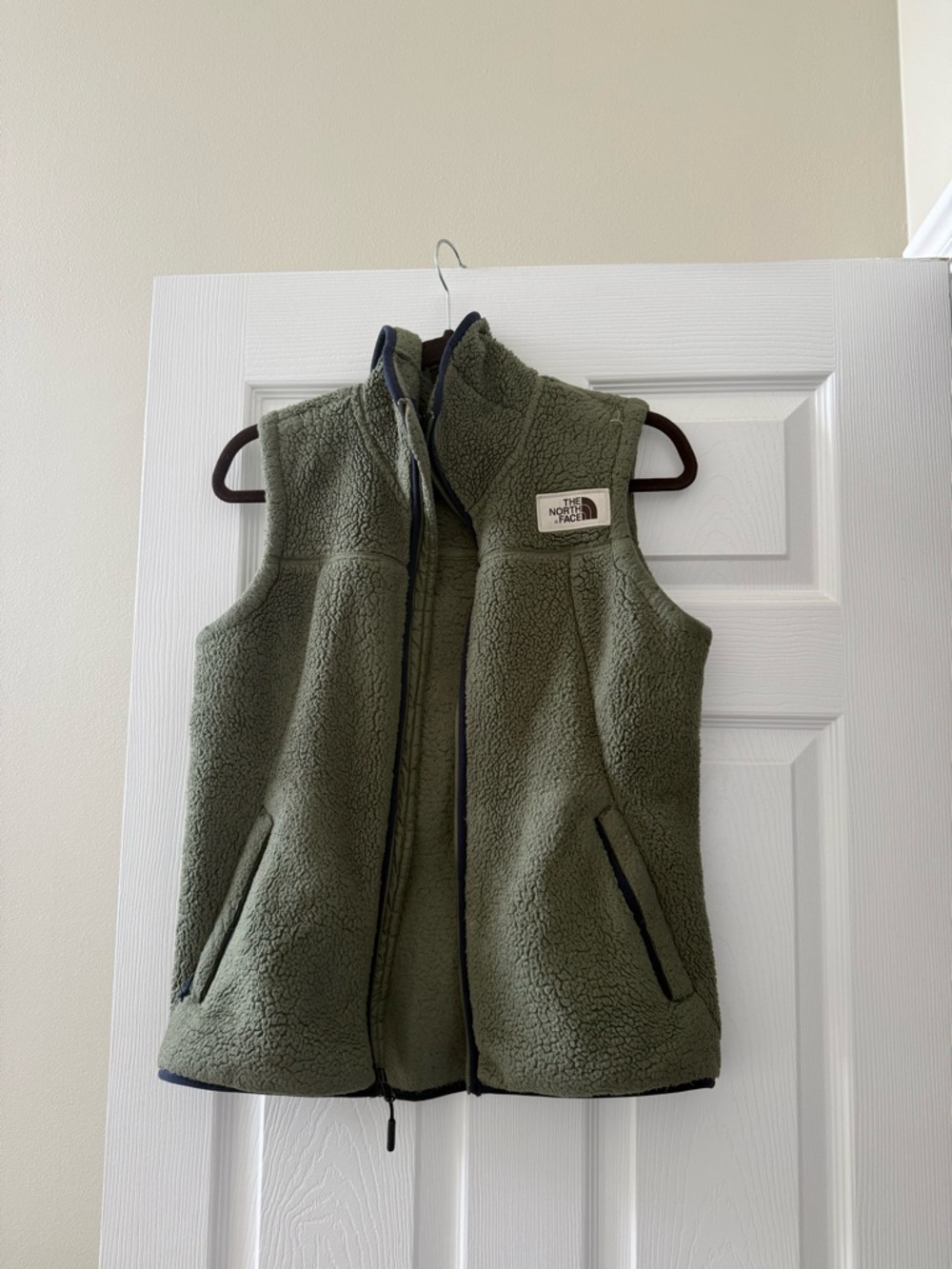 The North Face Olive Green Sherpa Vest with Zip